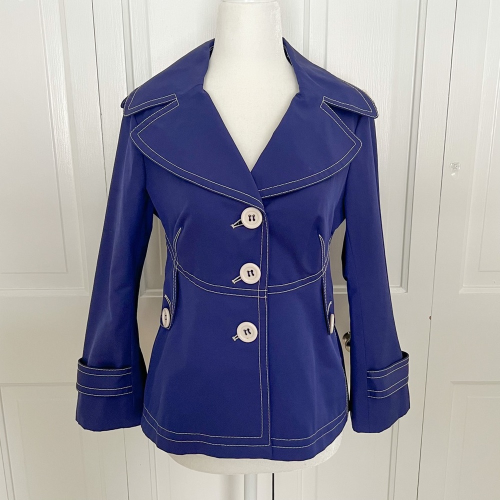 Size 4 Yoana Baraschi Purple Blue Spring Coat with White Buttons